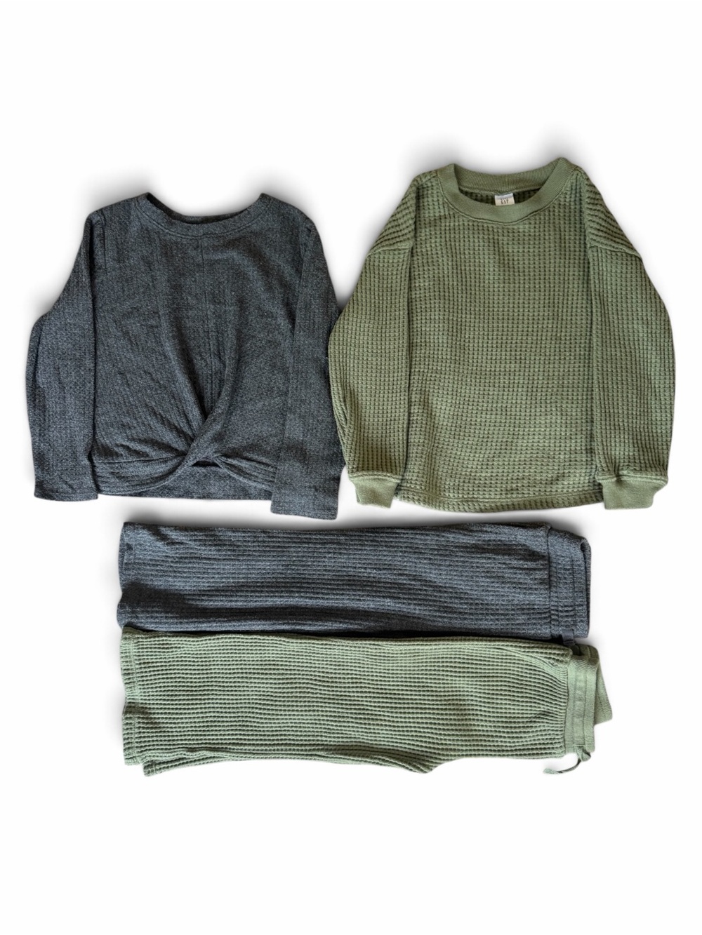 Kids Waffle Knit Pullover Set bundle- Olive Green & Charcoal